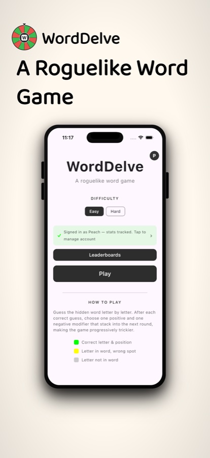 WordDelve home screen