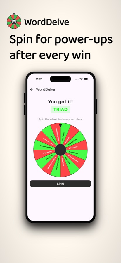 Win screen — spin the wheel